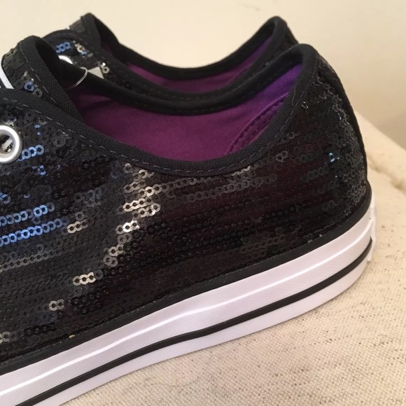 Converse all stars black sequin bling tennis shoes - Picture 7 of 8